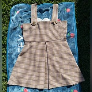 Brown Houndstooth Dress with Button Straps